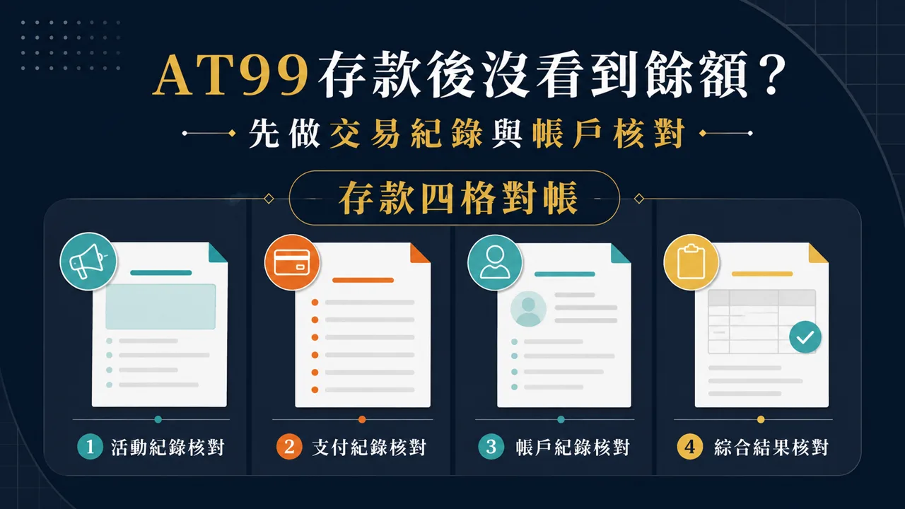 AT99存款文章精選圖，呈現存款四格對帳資訊整理
