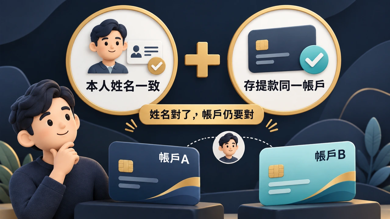 姓名一致與同一銀行帳戶是兩項分開的要求;本人A、B帳戶仍不同